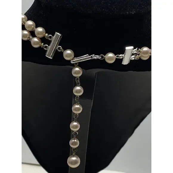 Heritage 50s Faux Pearl w/ Clear Divide Beads Necklace Double Strand 15" Grandma - Picture 3 of 5
